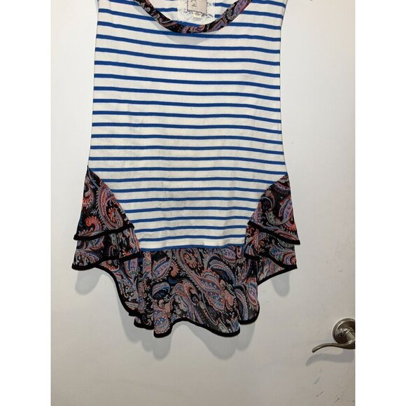 Anthropologie White Paisley Ruffle Hem Striped Sleeveless Top Women's Size XS - Picture 4 of 9